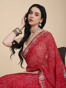 RATAN Bandhani Zari Poly Chiffon Saree