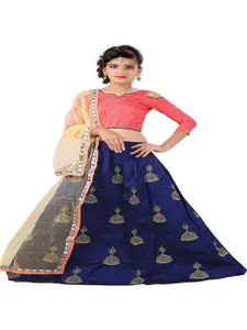 F Plus Fashion Girls Blue Satin Semi-Stitched Lehenga Choli