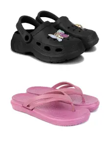 DRACKFOOT Women Set Of 2 Self Design Clogs Flip Flops