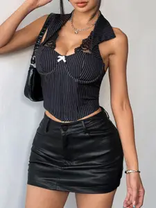 StyleCast x Revolte Striped Applique Bardot Crop Top