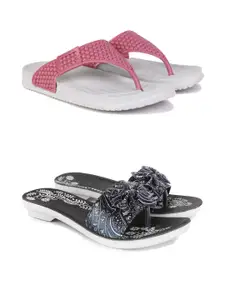 DRACKFOOT Women Pack Of 2 Self Design Flip Flops