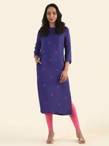 HAY Butterfly Printed Boat Neck Straight Kurta