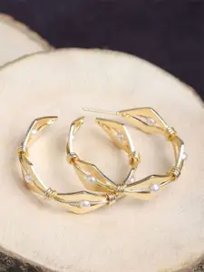 Adwitiya Collection Gold-Plated Pearls Beaded Contemporary Shaped Hoop Earrings