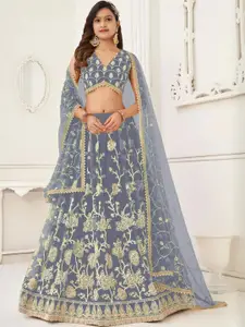 F Plus Fashion Girls Grey Net Semi-Stitched Lehenga Choli