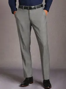 Louis Philippe Men Self Design Slim Fit Mid-Rise Flat-Front Formal Trousers