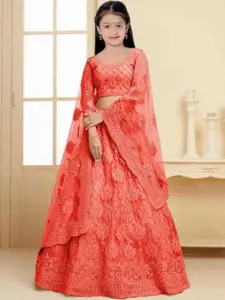 F Plus Fashion Girls Maroon Net Semi-Stitched Lehenga Choli