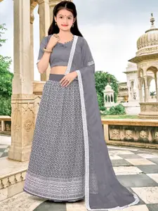 F Plus Fashion Girls Grey Net Semi-Stitched Lehenga Choli