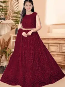 F Plus Fashion Girls Green Net Semi-Stitched Lehenga Choli