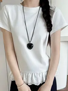 StyleCast x Revolte Women Round Neck Regular Lace Inserts Top