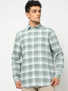 Blue Buddha Men Tailored Fit Tartan Checked Spread Collar Cotton Casual Shirt