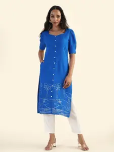 HAY Women Tropical Printed Sweetheart Neck Straight Kurta