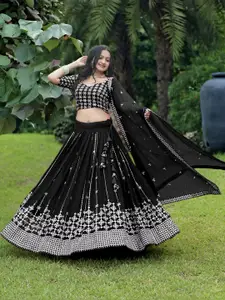 F Plus Fashion Girls Black Net Semi-Stitched Lehenga Choli
