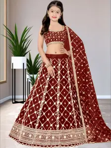 F Plus Fashion Girls Maroon Poly Georgette Semi-Stitched Lehenga Choli