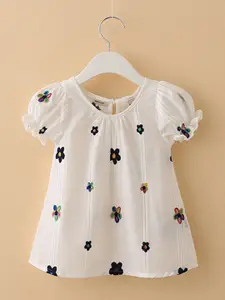 INCLUD Girls Embroidered Puff Sleeve A-Line Top