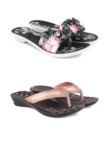 DRACKFOOT Women Pack Of 2 Printed Flip-Flops