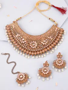 Anouk Mendi Gold-Plated White Kundan & Pearl Choker Necklace Set with Earrings