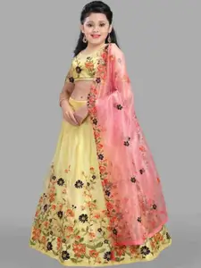 F Plus Fashion Girls Yellow Net Semi-Stitched Lehenga Choli
