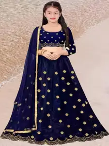 F Plus Fashion Girls Black Net Semi-Stitched Lehenga Choli