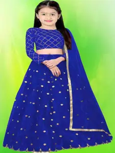 F Plus Fashion Girls Blue Net Semi-Stitched Lehenga Choli