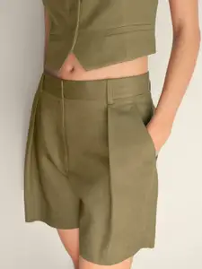 MANGO Women High-Waist Pleated Bermuda Shorts