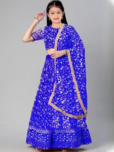 F Plus Fashion Girls Maroon Net Semi-Stitched Lehenga Choli