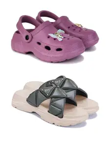 DRACKFOOT Women Pack Of 2 Rubber Flip Flops