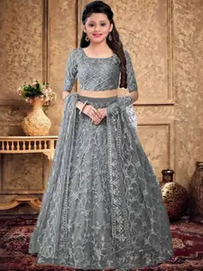 F Plus Fashion Girls Grey Net Semi-Stitched Lehenga Choli