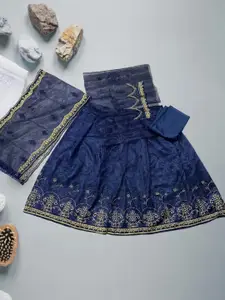 F Plus Fashion Girls Blue Net Semi-Stitched Lehenga Choli