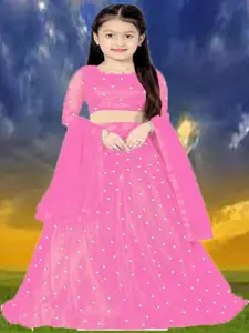 F Plus Fashion Girls Pink Net Semi-Stitched Lehenga Choli