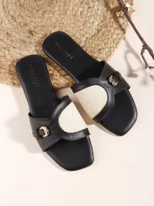 Sole Saga Women Textured Open Toe Flats with Buckles