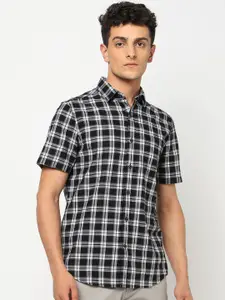 Blue Buddha Men Tailored Fit Tartan Checked Spread Collar Cotton Casual Shirt