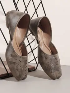 Anouk Women Textured Mojaris with Laser Cuts Flats