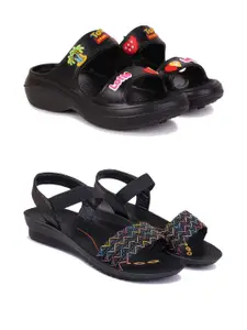 DRACKFOOT Women Pack Of 2 Self Design Flip Flops