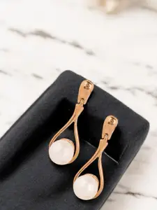 ANIKAS CREATION Gold-Plated Pearls Beaded Teardrop Shaped Drop Earrings