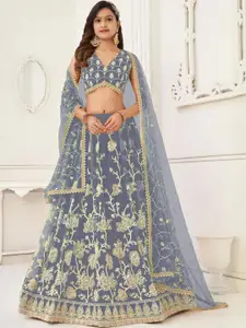 F Plus Fashion Girls Grey Net Semi-Stitched Lehenga Choli