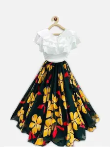 F Plus Fashion Girls Black Net Semi-Stitched Lehenga Choli