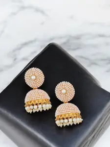 ANIKAS CREATION Gold-Plated Pearls Beaded Dome Shaped Jhumkas