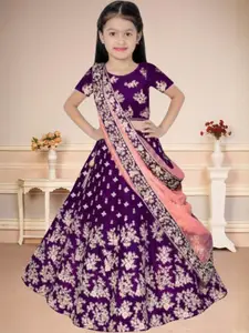 F Plus Fashion Girls Blue Satin Semi-Stitched Lehenga Choli