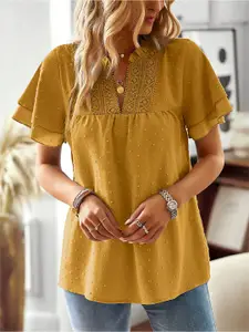 StyleCast x Revolte Women Solid Self design Flutter Sleeve Top