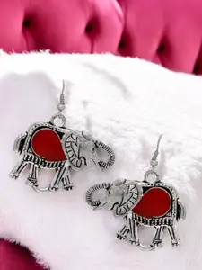 ANIKAS CREATION Silver-Plated Enamelled Elephant Shaped Drop Earrings