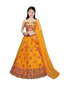 F Plus Fashion Girls Blue Net Semi-Stitched Lehenga Choli