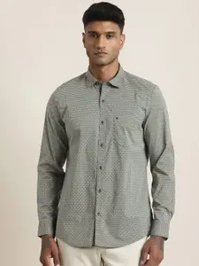 Turtle Men Relaxed Slim Fit Micro Ditsy Printed Spread Collar Cotton Casual Shirt