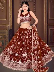 F Plus Fashion Girls Pink Net Semi-Stitched Lehenga Choli