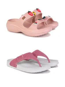 DRACKFOOT Women Pack Of 2 Self Design Slip On Flip Flops