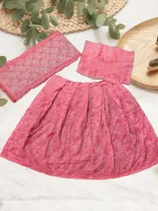 F Plus Fashion Girls Pink Net Semi-Stitched Lehenga Choli