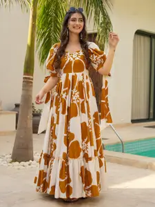 Stylum Floral Printed Tiered Fit and Flare Maxi Dress