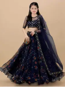 F Plus Fashion Girls Black Net Semi-Stitched Lehenga Choli