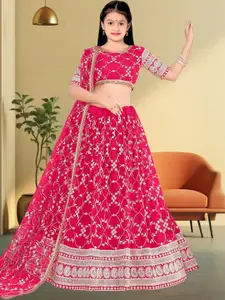 F Plus Fashion Girls Pink Net Semi-Stitched Lehenga Choli