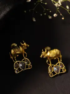 PANASH Gold-Plated Artificial Stones Studded Cow Shaped Drop Earrings