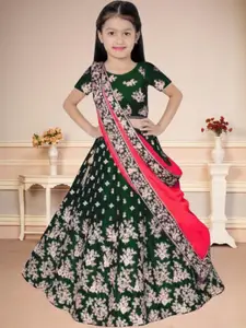 F Plus Fashion Girls Blue Satin Semi-Stitched Lehenga Choli